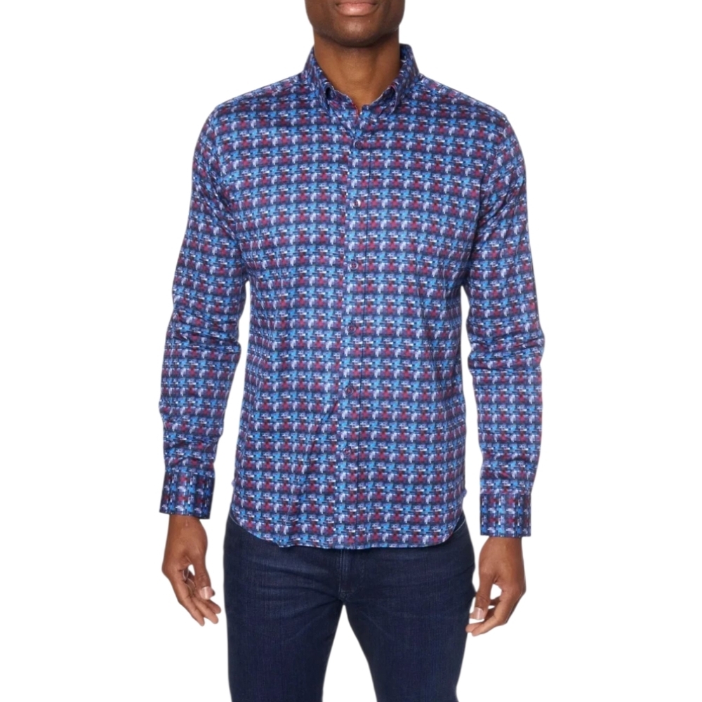 Robert Graham Infrared Long Sleeve Button Down Tailored Fit Shirt Navy - Men's